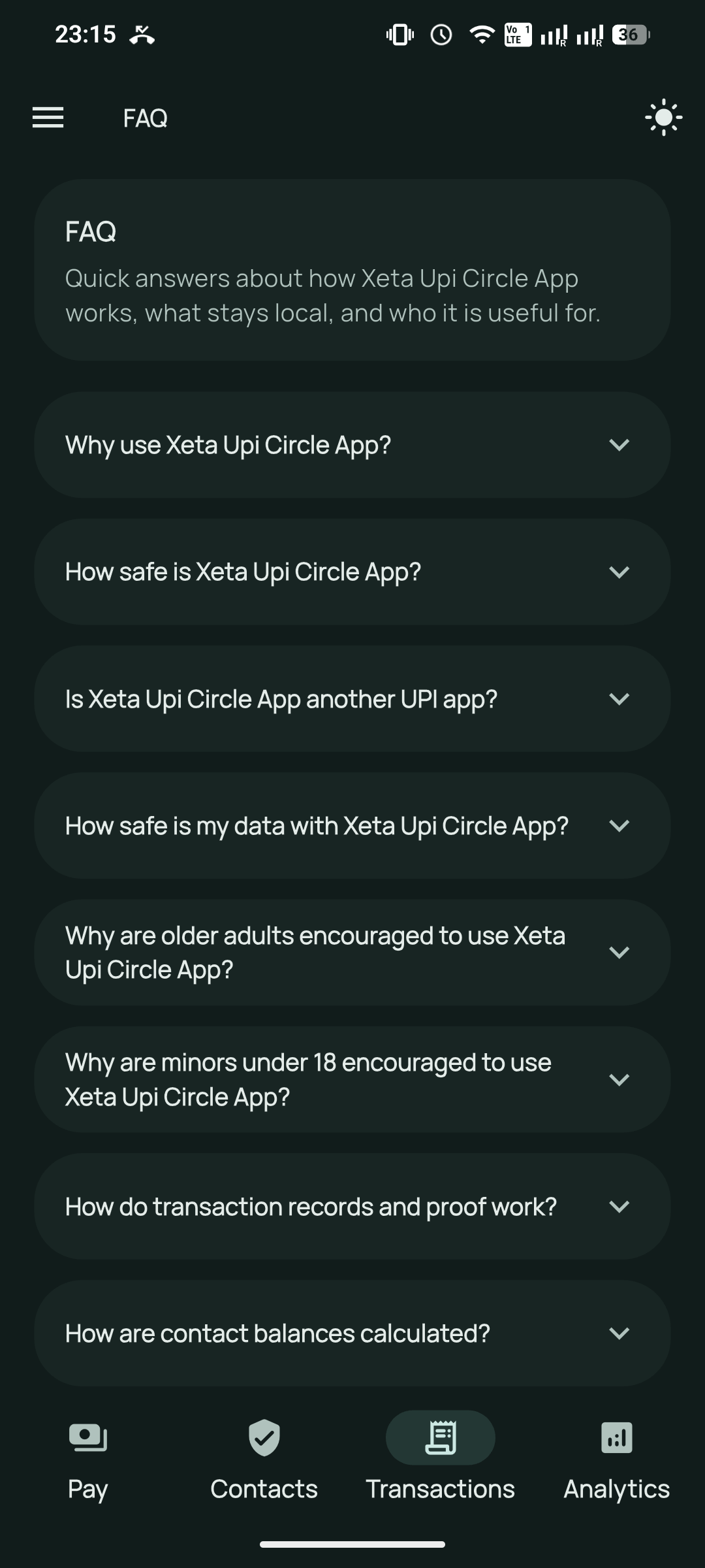 Frequently asked questions screen